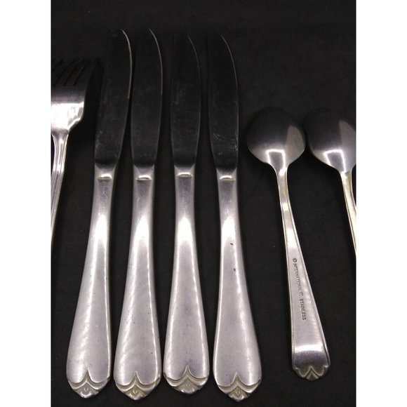 Vtg. Set Of 11 International China Satin Lotus Pattern ? Stainless Flatware READ - Picture 3 of 12